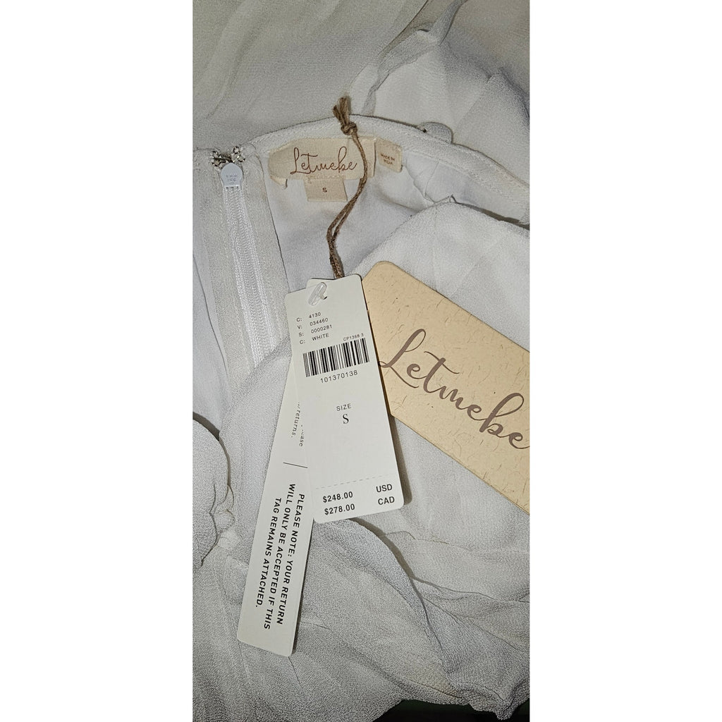 Anthropologie Let Me Be Asymmetric 3D Floral Midi Dress SMALL White Anthropologie