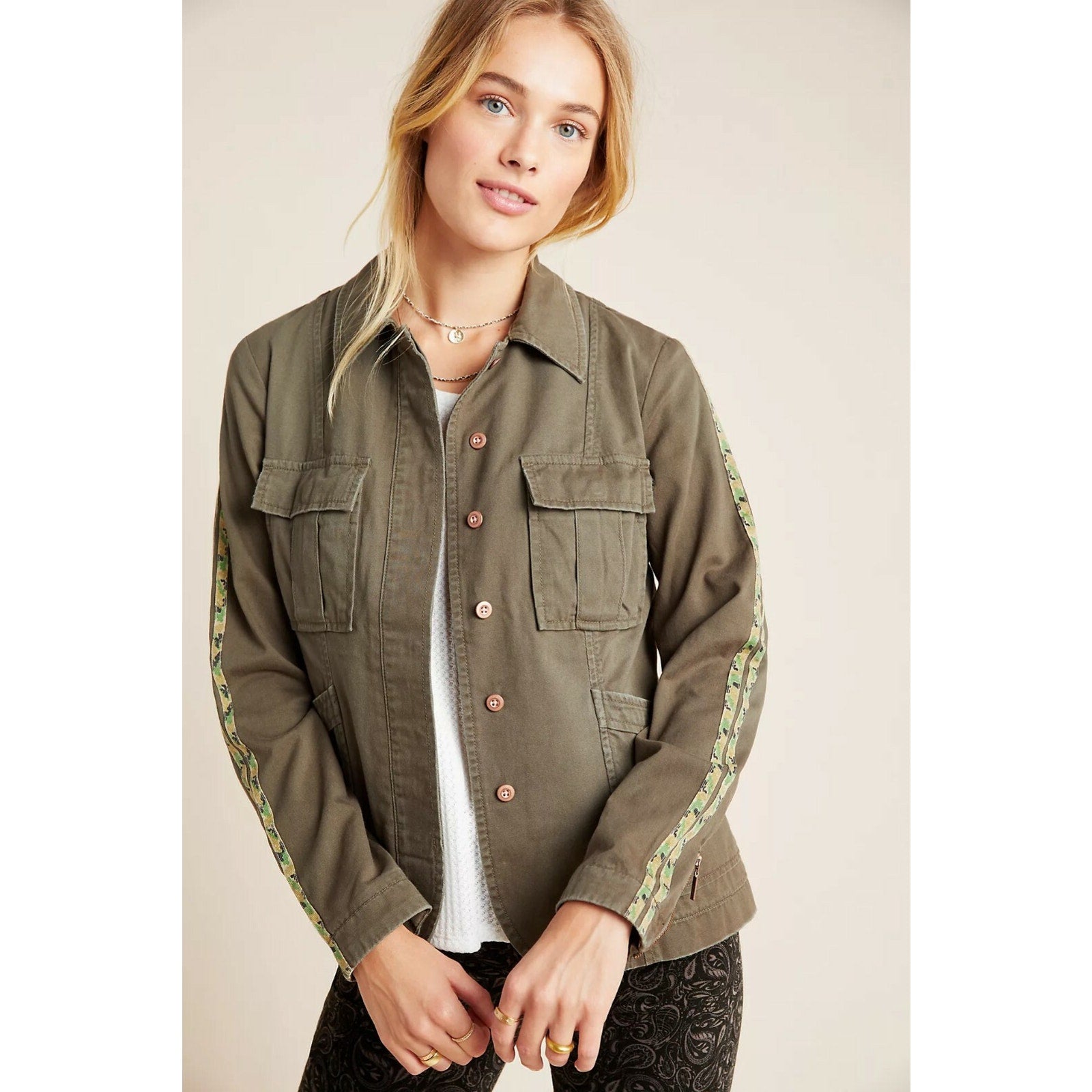 NEW Anthropologie Stitch's Olivette Camo-Striped Utility Jacket $150 Sz Small