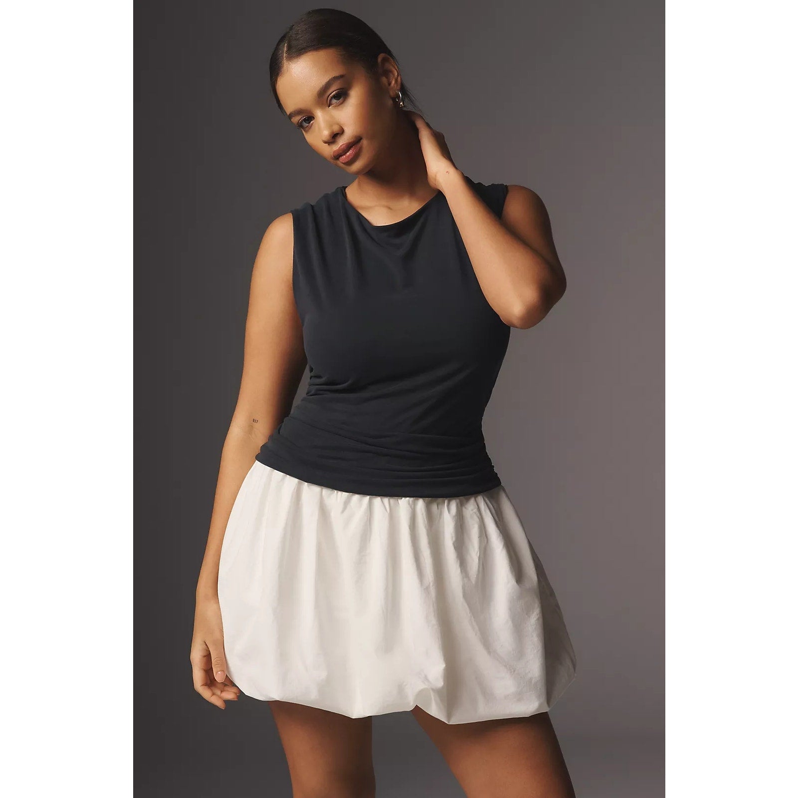 Anthropologie Bubble Twofer Ruched Mini Dress X-LARGE Black & White Anthropologie