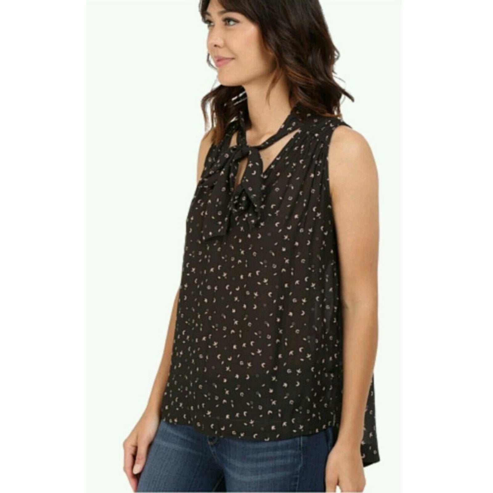 New Free People Tie Front Sleeveless Blouse $78 X-SMALL Black