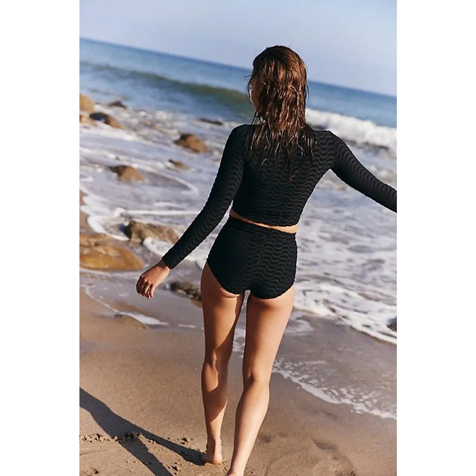 New FREE PEOPLE Seea Palomar Crop Top Rashguard/Georgia High-Waist Surf Bottoms