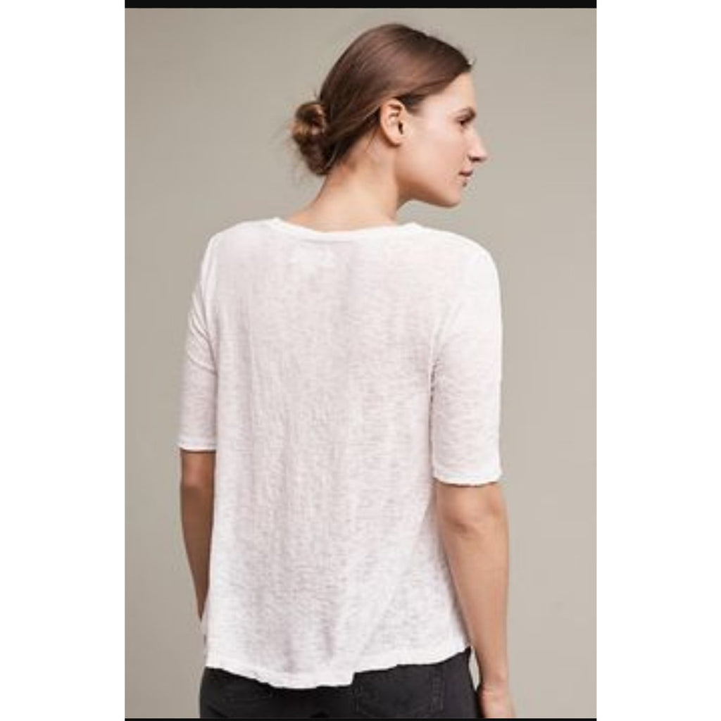 NEW Anthropologie White Carter Textured Tee Velvet by Graham & Spencer Sz Large