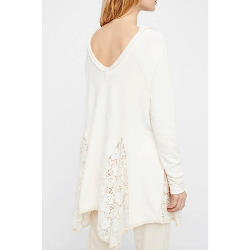 New Free People No Frills Long Sleeve Crochet Lace Pullover $148 Medium Ivory