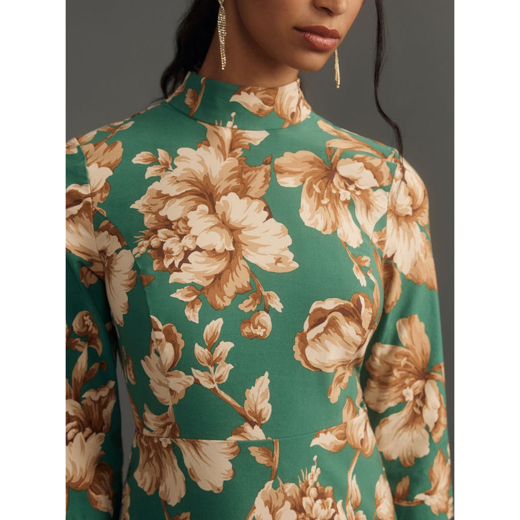 New Anthropologie Maeve Mock-Neck Stretch Shift Mini Dress $160 Sz 4 Floral