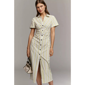 Anthropologie Greer Midi Shirtdress by Pilcro MEDIUM Green Stripe
