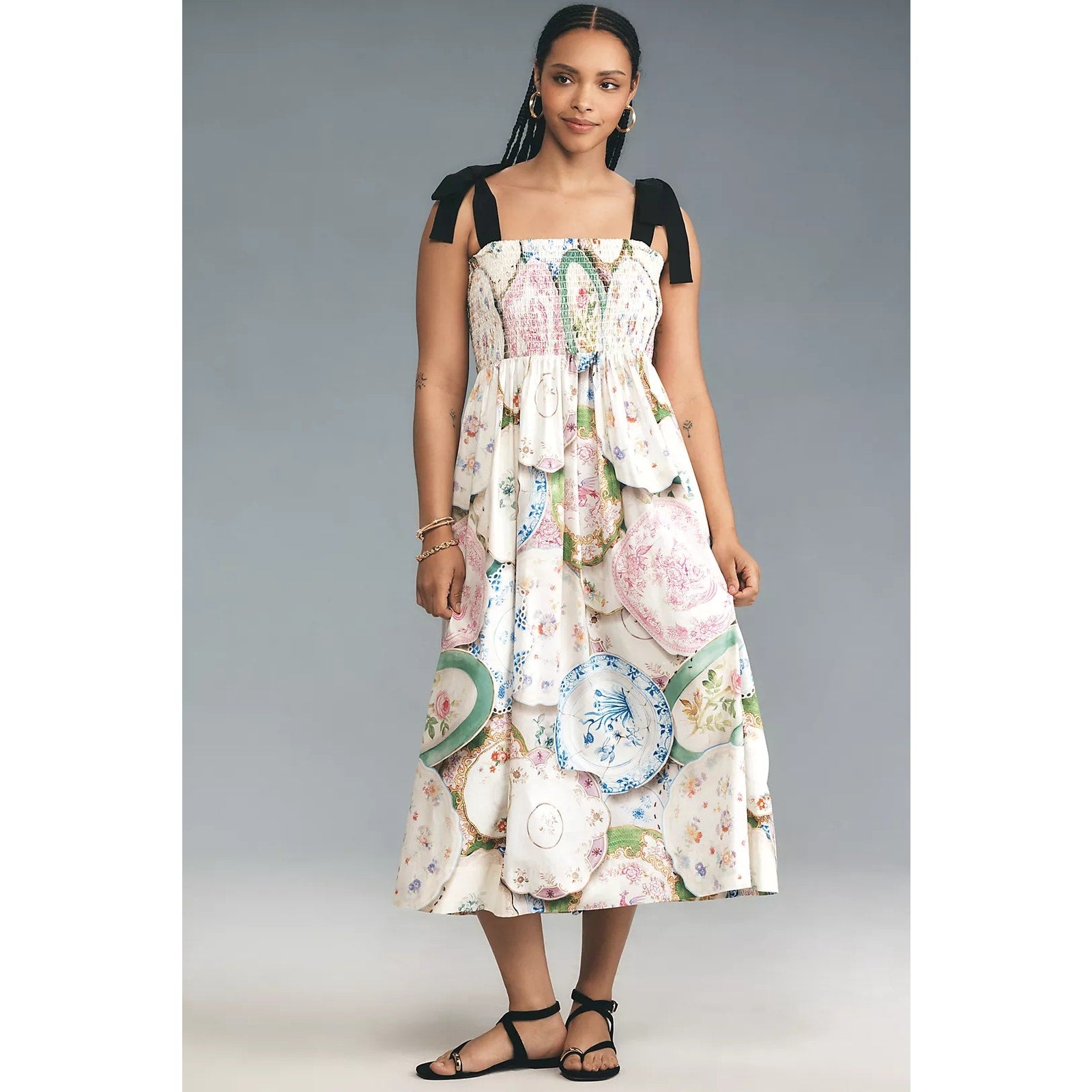 Anthropologie Antonoff Mindy Smocked Midi Dress