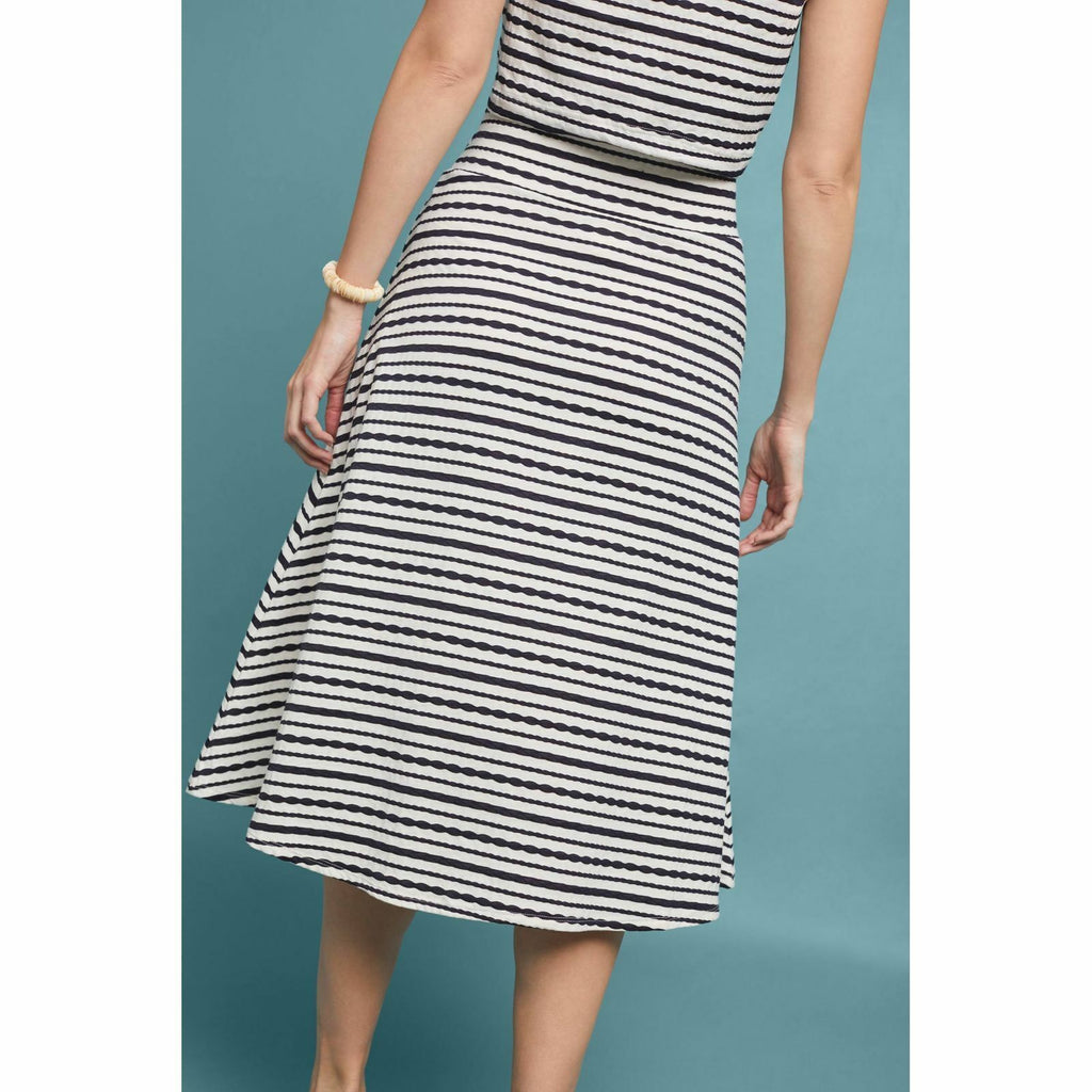 New Anthropologie x Maeve Terpsichore Knit Midi Skirt $118 X-SMALL Navy Striped