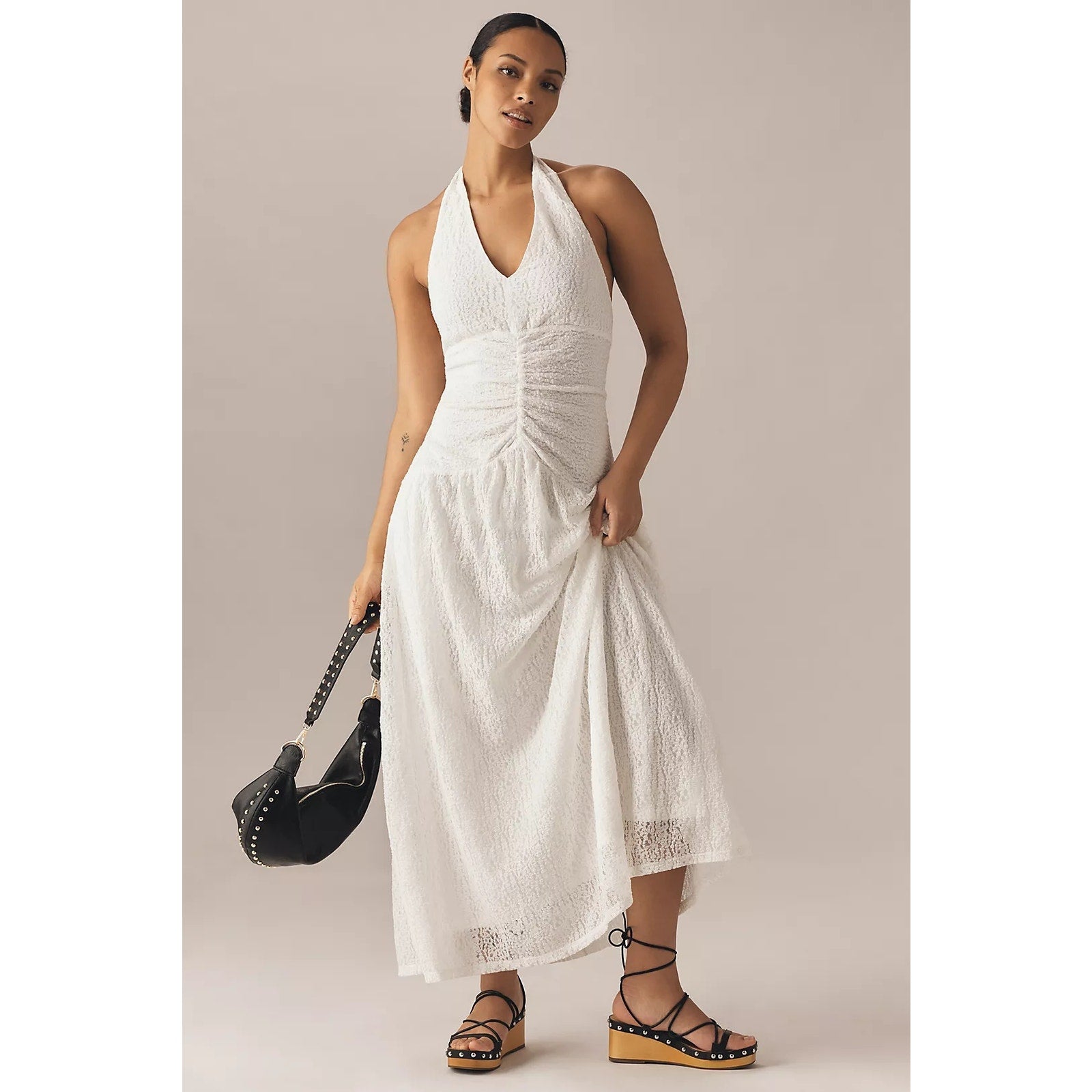 Anthropologie Flat White Plunge Slim Maxi Dress PLUS 1X White Anthropologie