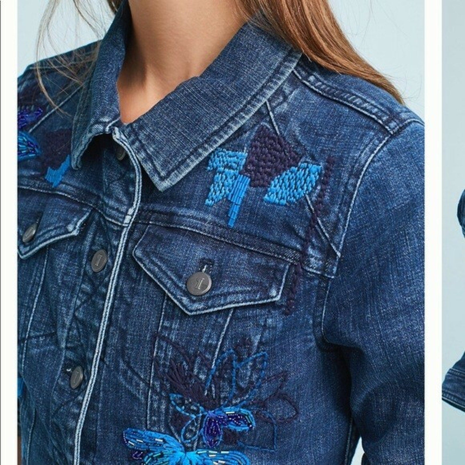 NEW Anthropologie Pilcro $168 Sequined Denim Jacket Sz Small Embroidered Beaded