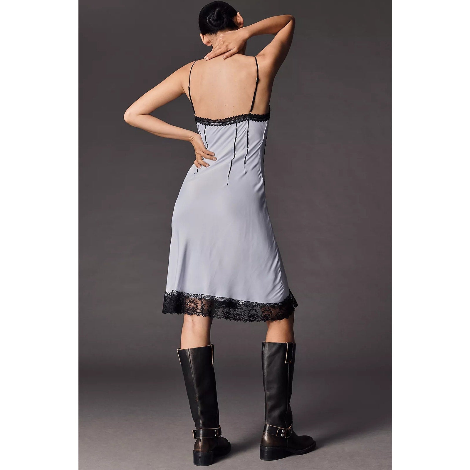 Anthropologie V-Neck Lace-Trim Slip Dress SIZE 6 Blue Anthropologie