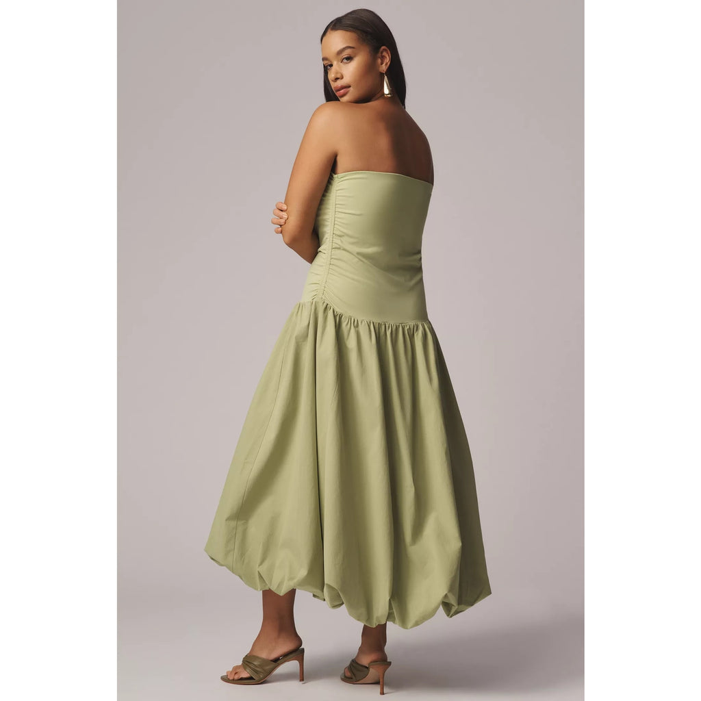 Anthropologie Mare Mare Strapless Drop-Waist Bubble Midi Dress XS Green Anthropologie