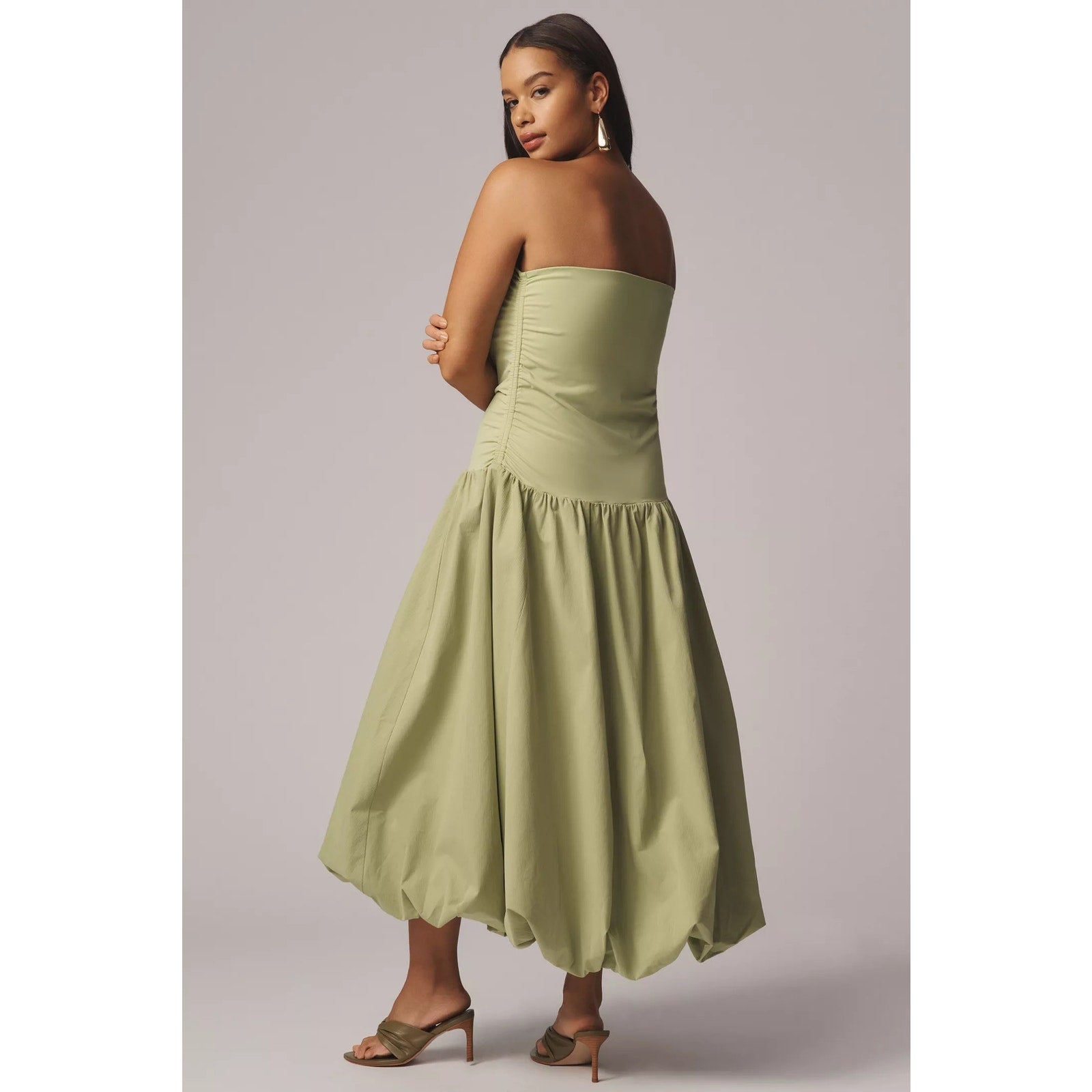Anthropologie Mare Mare Strapless Drop-Waist Bubble Midi Dress XS Green Anthropologie