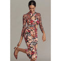 New Anthropologie Long-Sleeve Halter Mesh Midi Dress $168 SMALL Multi Floral Anthropologie