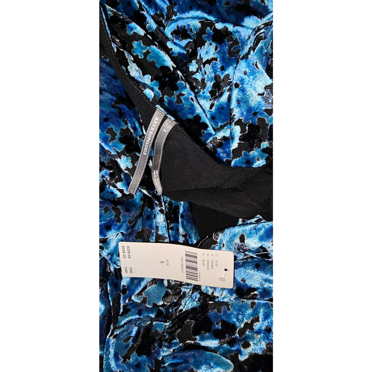 Anthropologie The Katerina Button-Front Dress Velvet Edition SMALL Blue Anthropologie