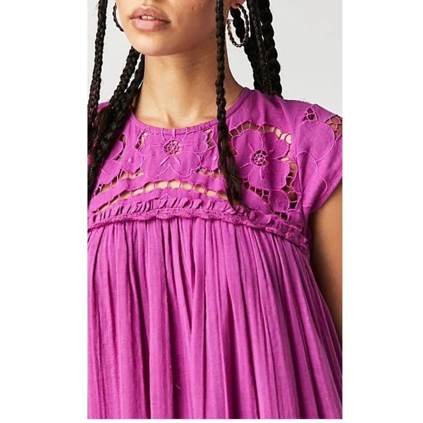 New Free People Cutwork Lace Tee Maxi Dress $198 SMALL Open-Back Maxi Violet