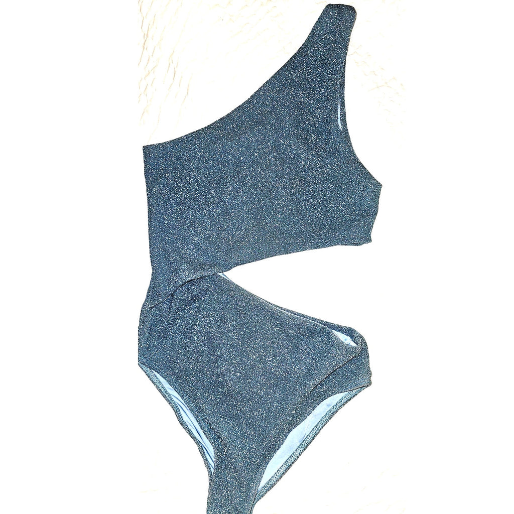 New Free People Beach Riot Celine Shine One-Piece $148  X-SMALL Blue Metallic