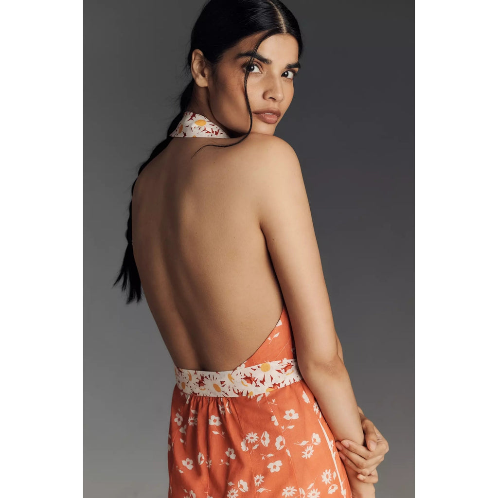 ANTHROPOLOGIE Maeve Halter Open-Back Godet Midi Shirt Dress MEDIUM Anthropologie