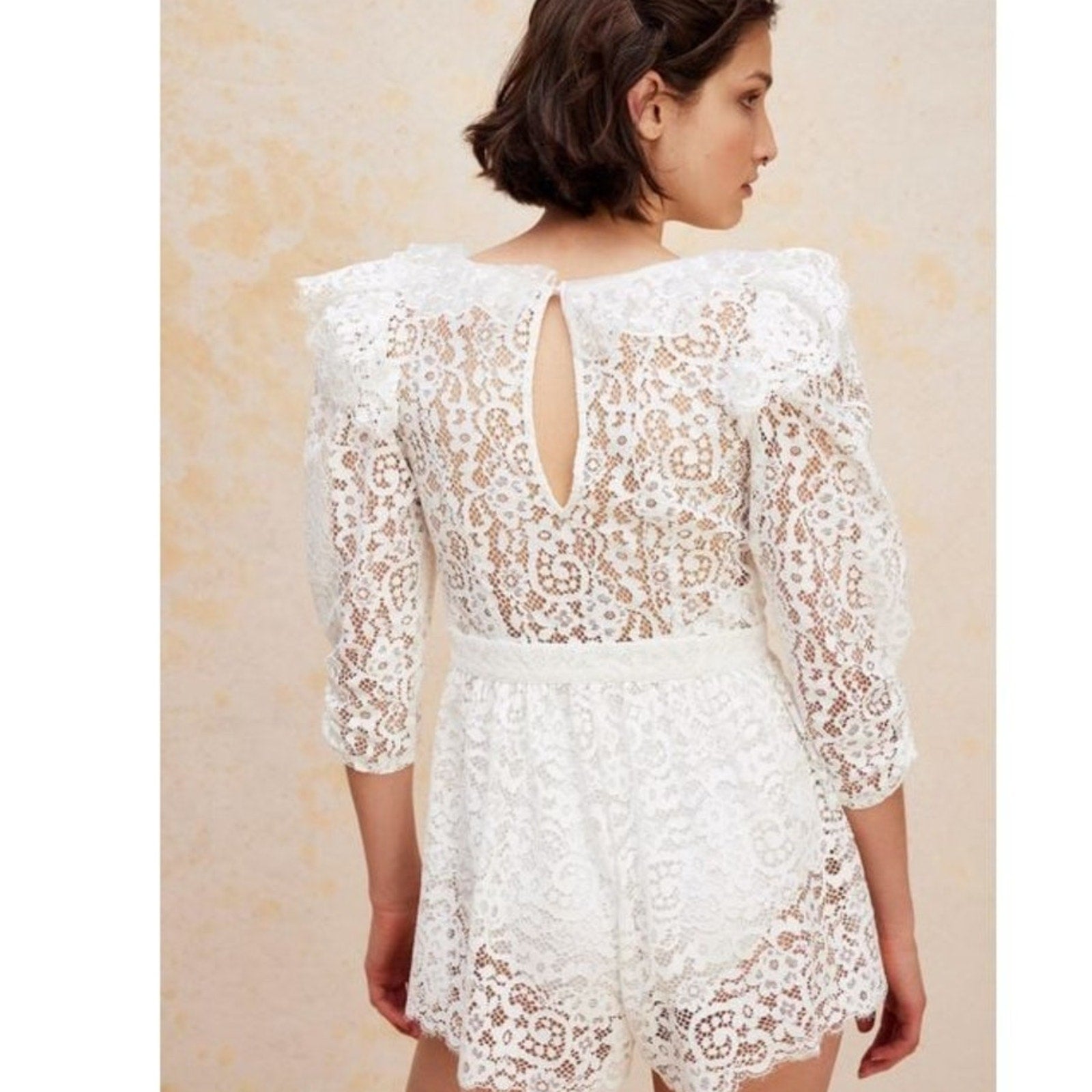 New Free People x For Love & Lemons Santo Lace Deep-V Romper $268 SMALL White