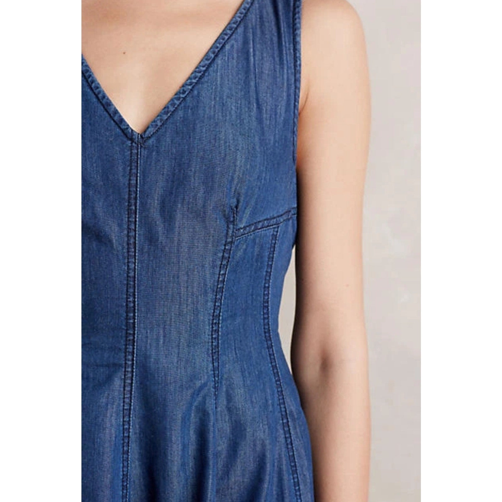 New Anthropologie HOLDING HORSES Seamed Denim Dress $148 SIZE 6 Blue KNEE LENGTH