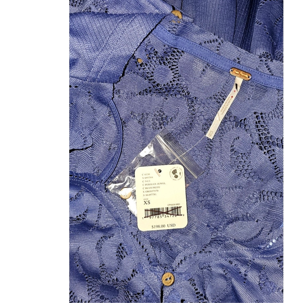 New FREE PEOPLE Shadow Dance Midi Dress $198 X-SMALL Blue PERSIAN JEWEL