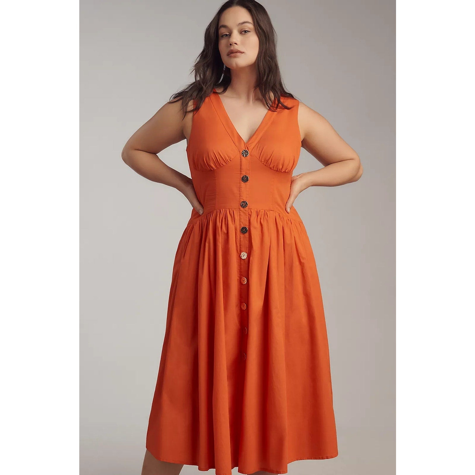 ANTHROPOLOGIE Hutch Indy Sleeveless V-Neck Button-Front Midi Dress 18W Anthropologie