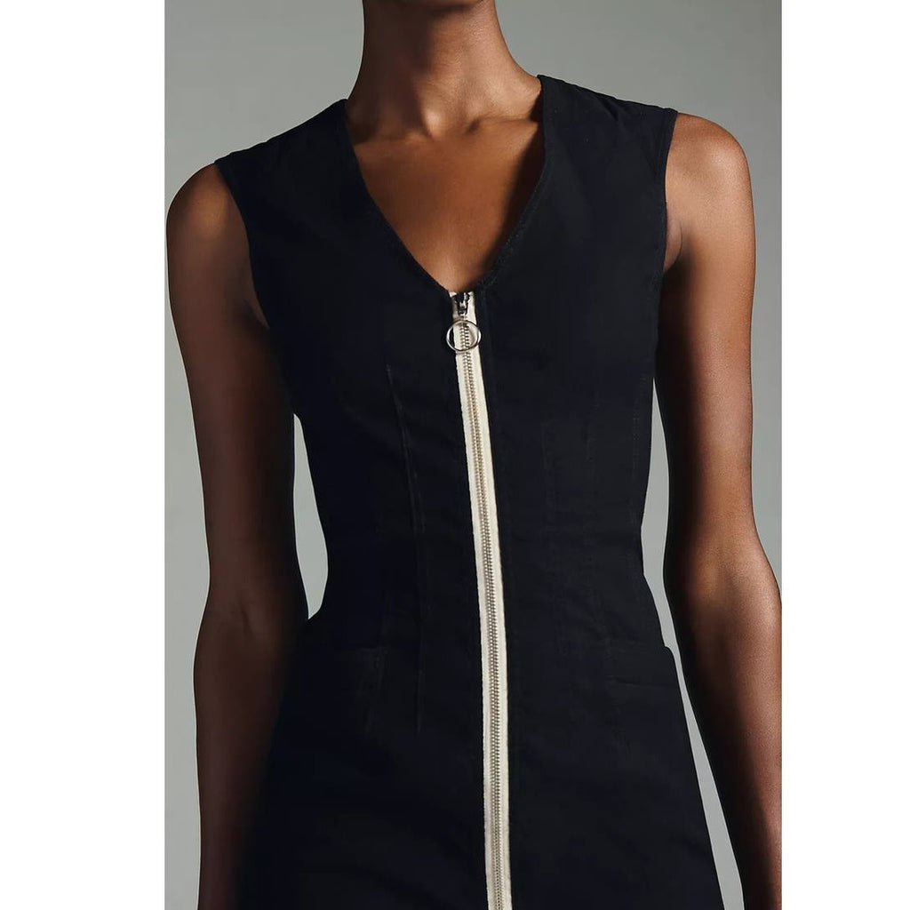 New By Anthropologie Zip-Up Pencil Dress MAEVE $180 SIZE 0 Black Stretchy
