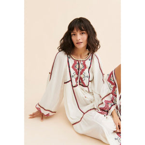 New FREE PEOPLE Sweet Escape Midi Dress $198 SMALL Ivory Boho Embroidered