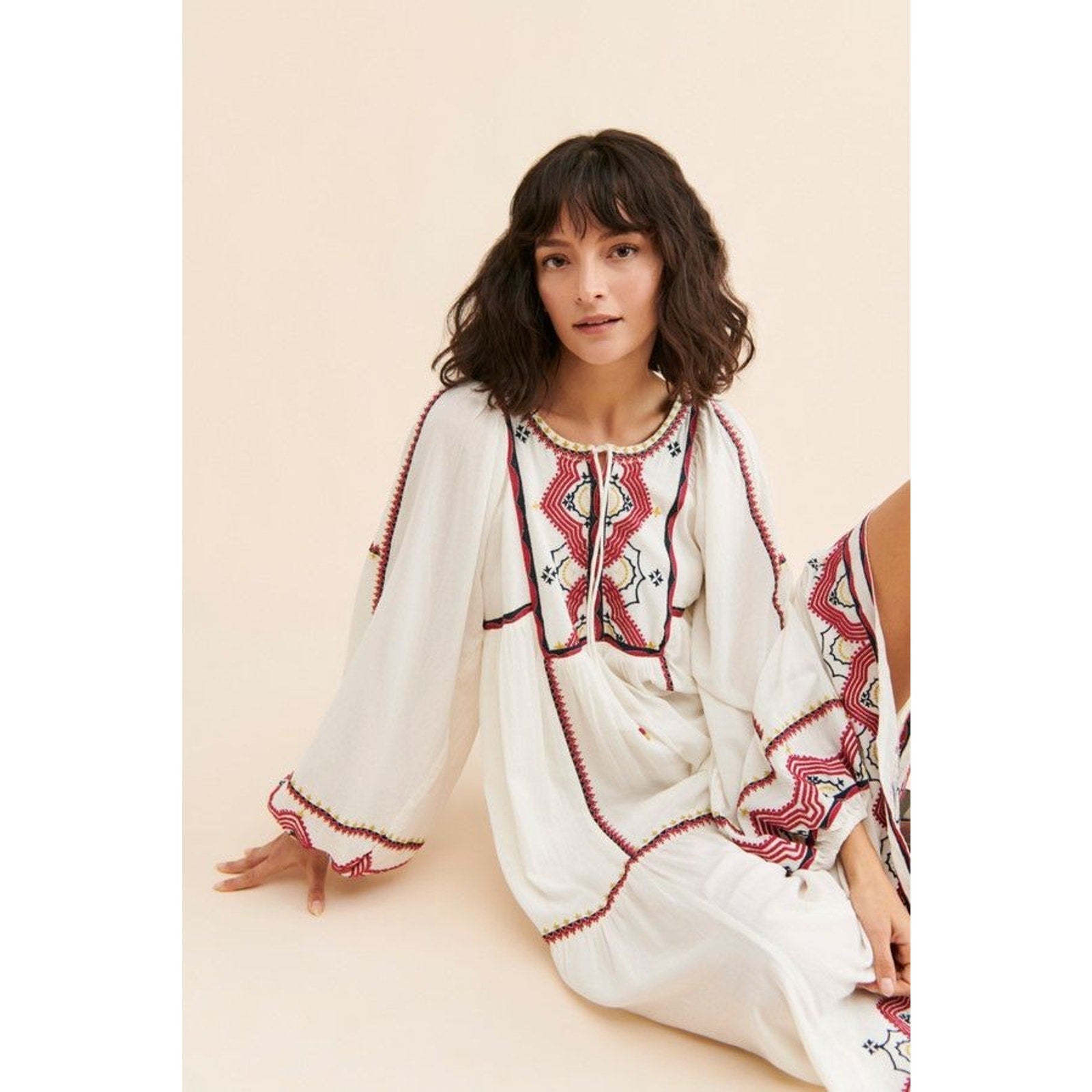 New FREE PEOPLE Sweet Escape Midi Dress $198 SMALL Ivory Boho Embroidered