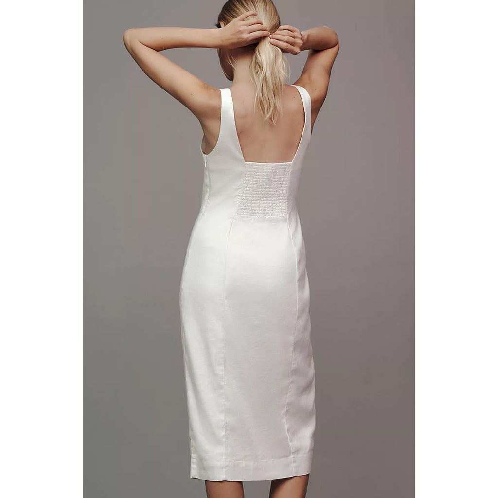 By Anthropologie Sleeveless Square-Neck Linen Button Wrap Midi Dress XL Anthropologie