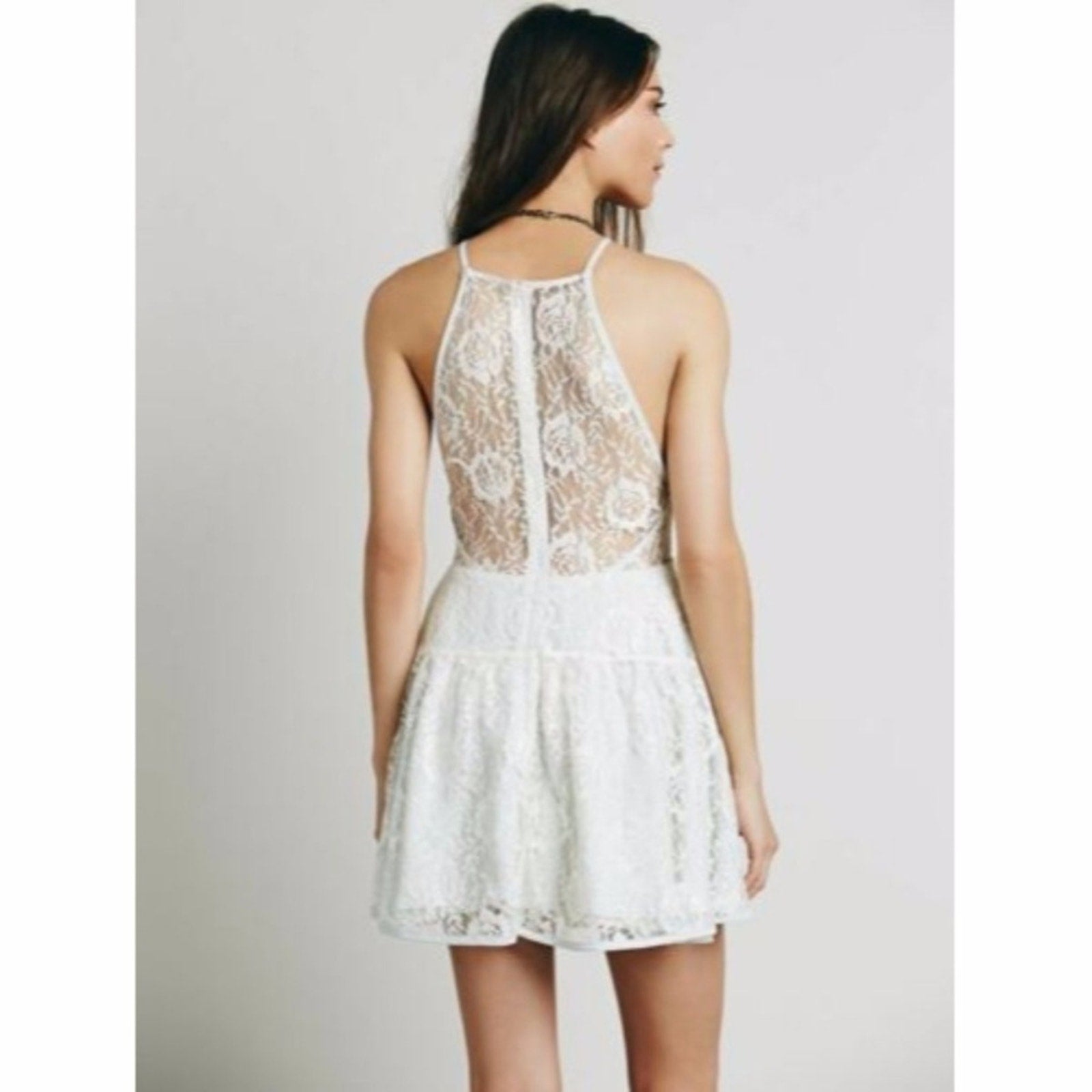 New Free People Wish Upon A Star Ice Combo White Blue Lace Dress $168 Size 0