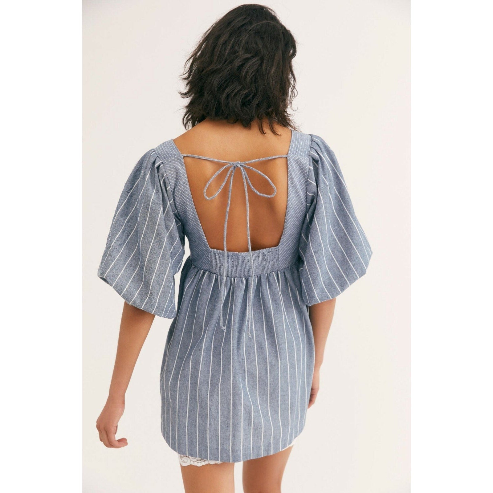 New Free People Striped Gigi Tunic $108 Size Small Blue Smocked