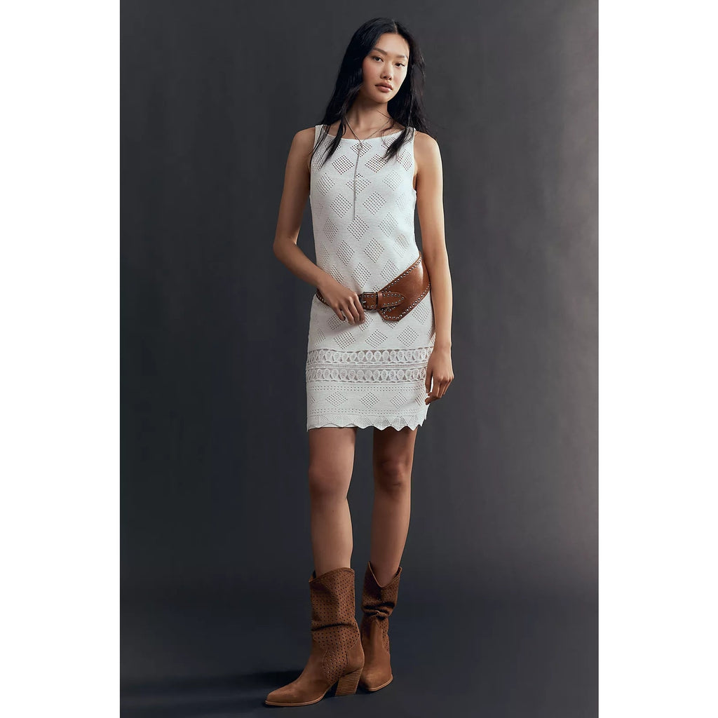 Anthropologie Sleeveless Crochet Boat-Neck Mini Shift Dress XL White Anthropologie