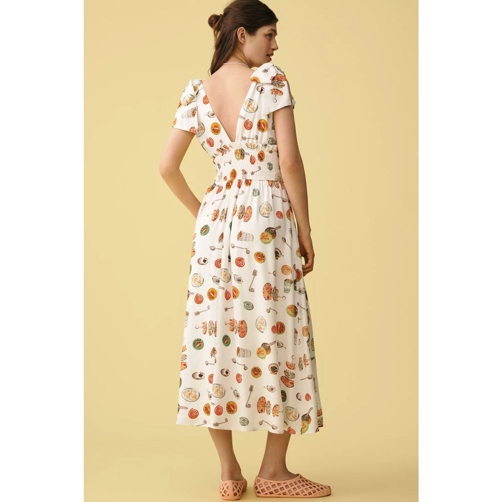Anthropologie Lisa Says Gah Monroe Linen-Cotton V-Neck Midi Dress Small Anthropologie