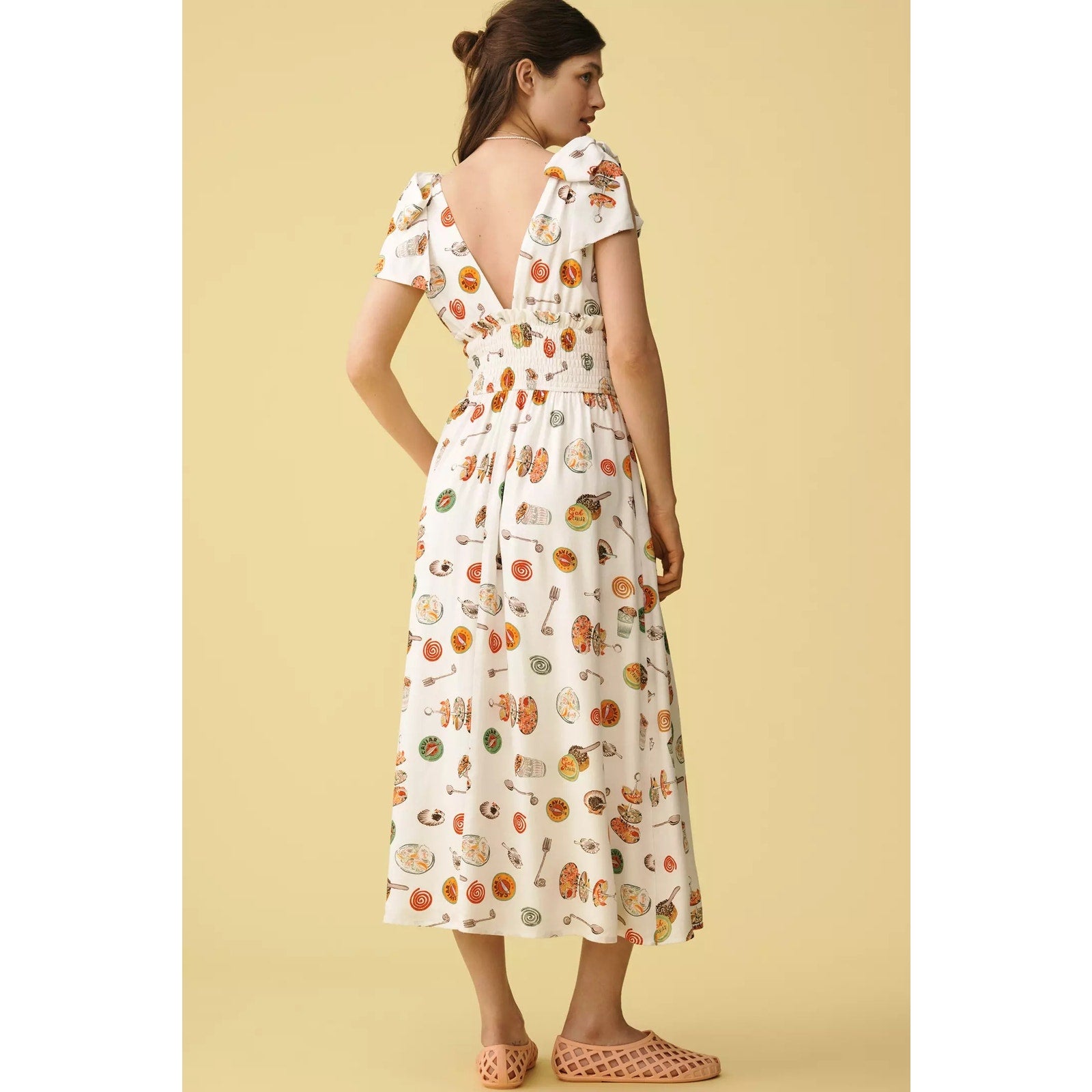 Anthropologie Lisa Says Gah Monroe Linen-Cotton V-Neck Midi Dress Small Anthropologie