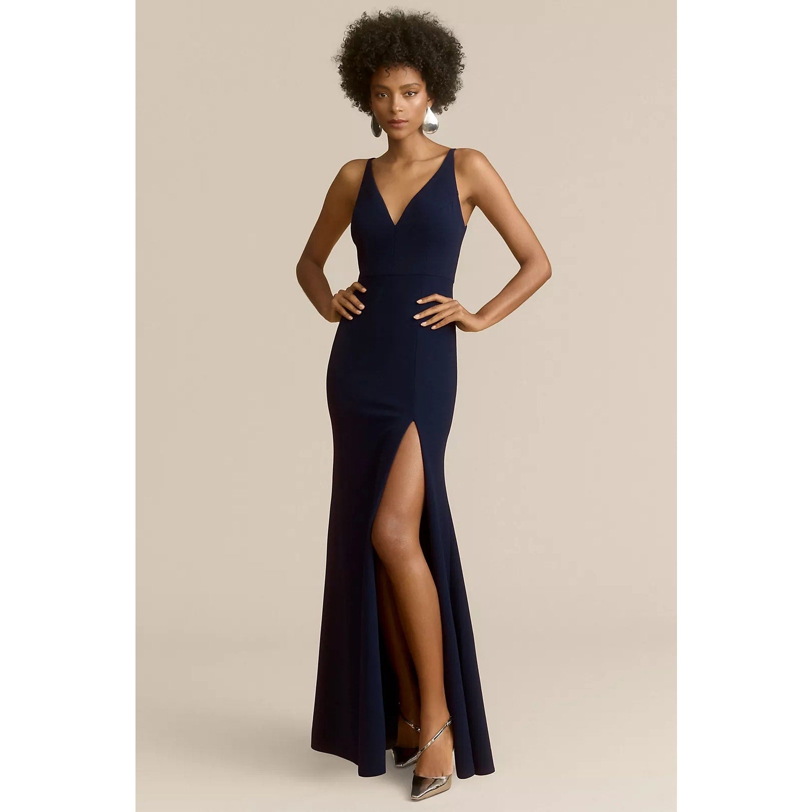 Anthropologie BHLDN Stella Sleeveless V-Neck Stretch Crepe Maxi Dress M Navy