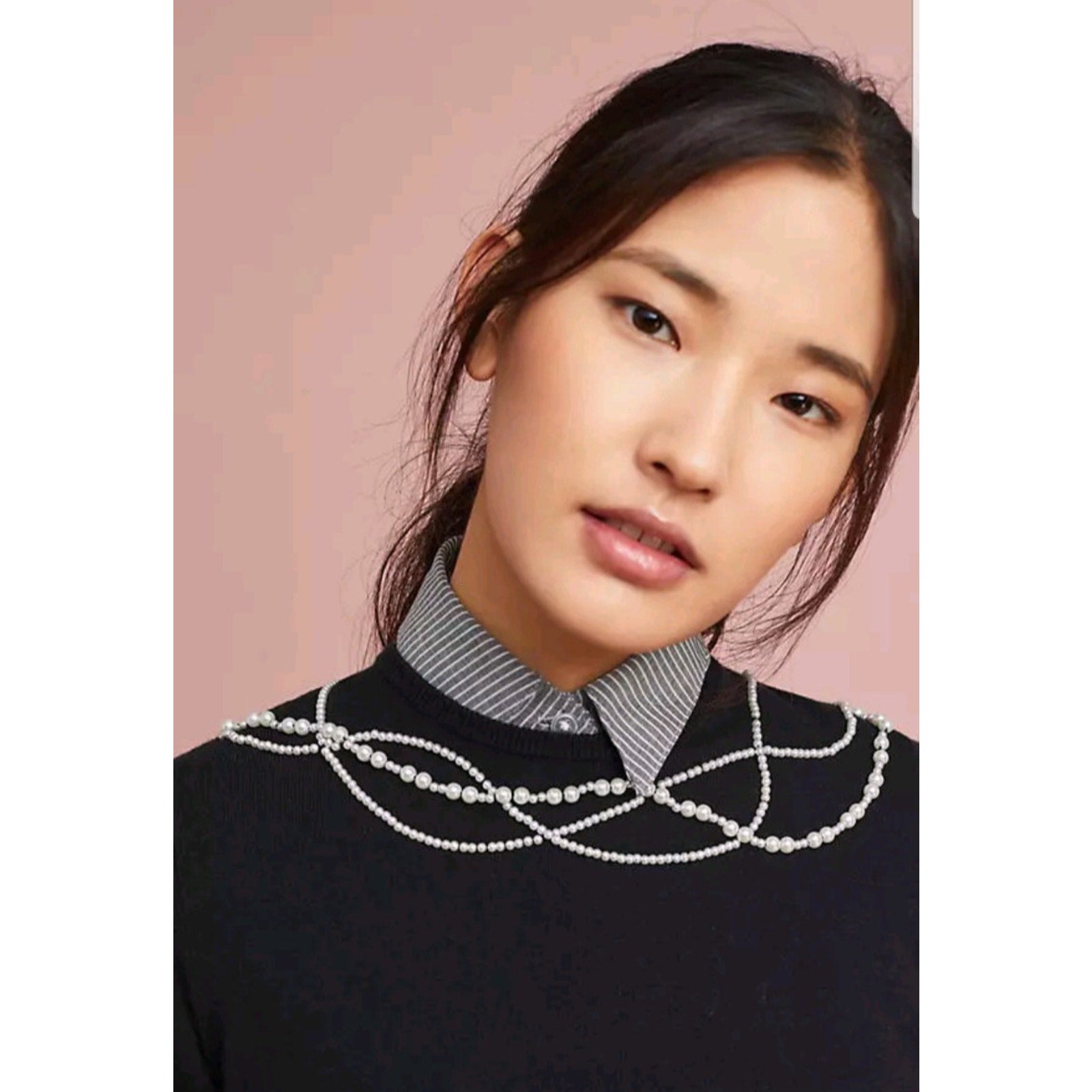 New Anthropologie by Field Flower Pearled Collar Pullover $138 Size Small