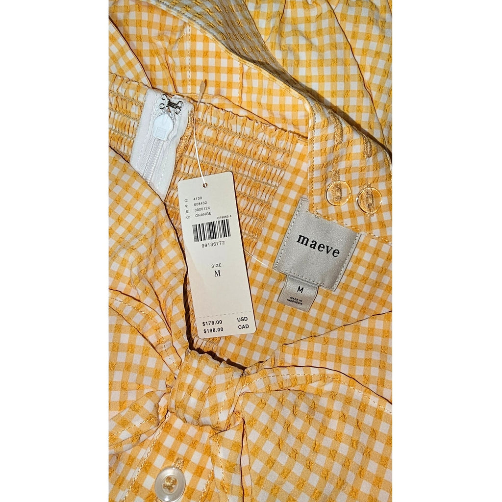 ANTHROPOLOGIE Maeve Halter Bow-Front Midi Dress MEDIUM Yellow Gingham Anthropologie