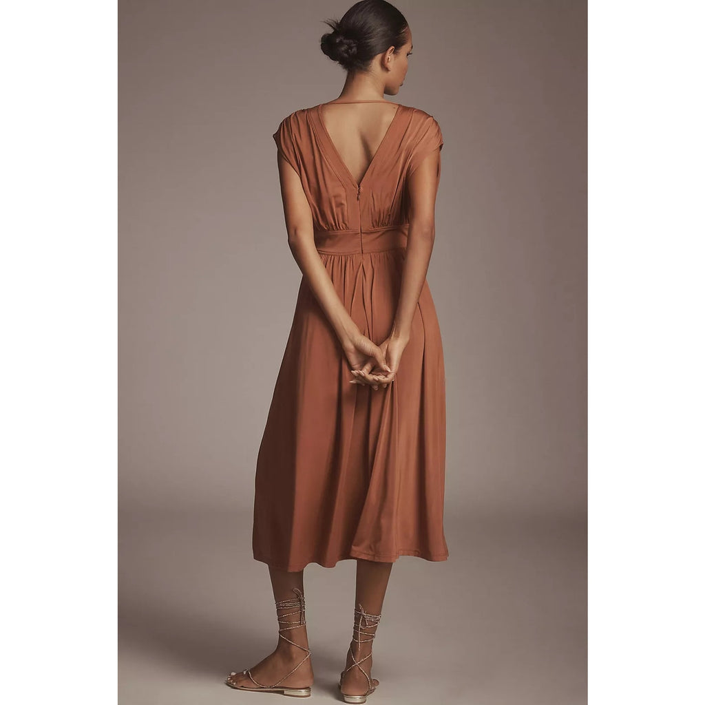 Anthropologie V-Neck A-Line Midi Dress JERSEY X-SMALL Honey Anthropologie