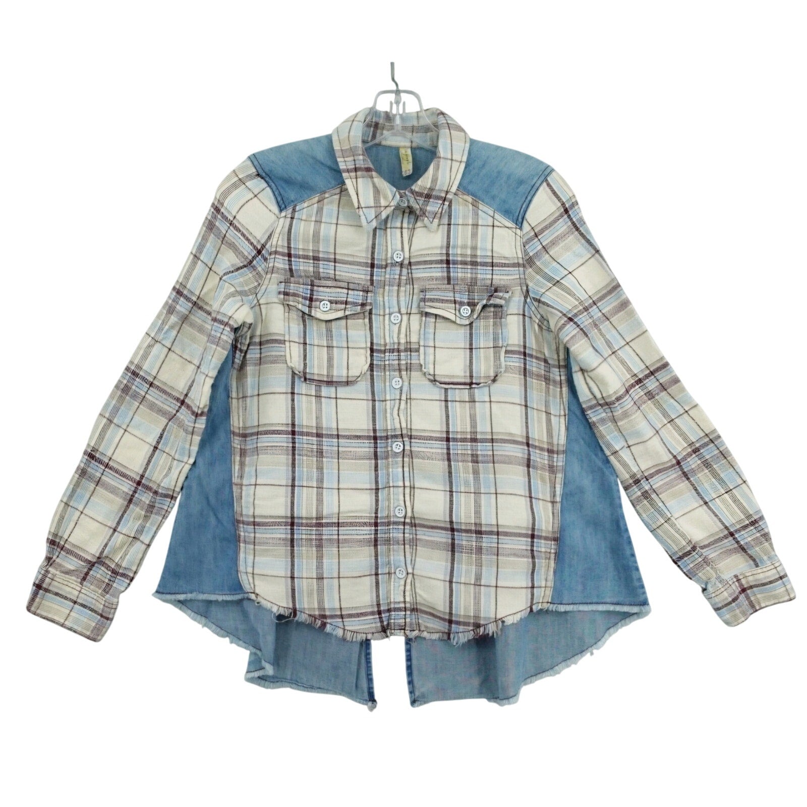 Free People Roadtrip Getaway Flannel Button Shirt $128 MEDIUM Swan BLUE