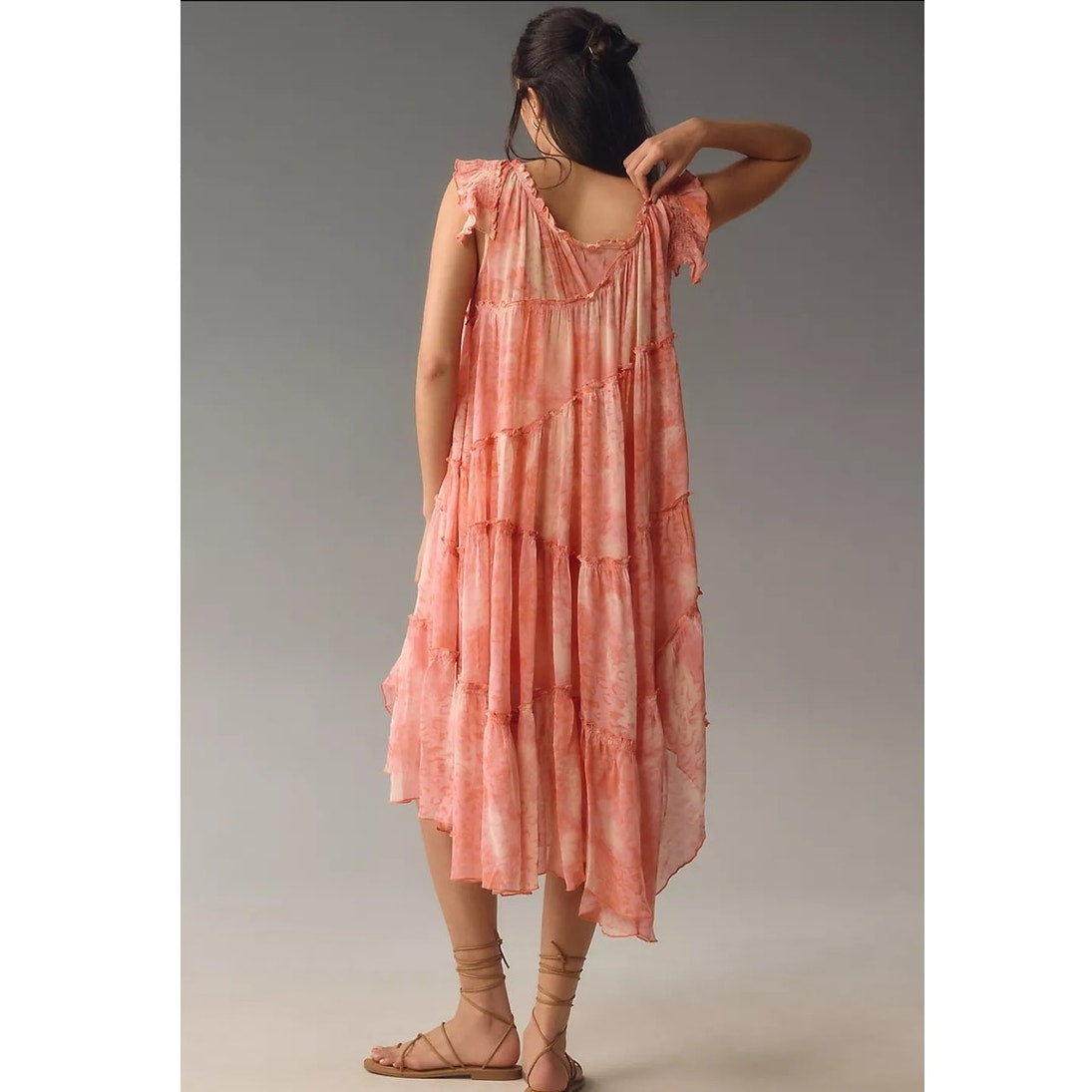 New By Anthropologie Asymmetric Hanky Sheer Tunic Midi Dress $178 X-LARGE  Pink