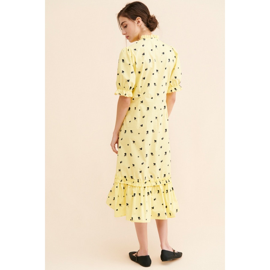 New Anthropologie CRAS Tuva Floral Midi Dress $269 SMALL 36 Yellow High-low Hem