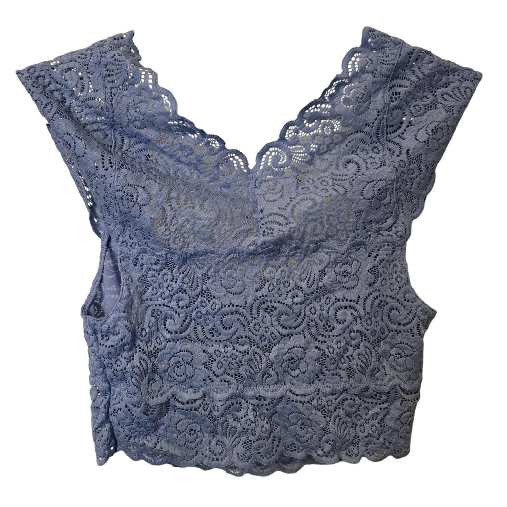 New Free People Intimately Chase Me Lace Brami Feather $48 Blue Sz Small Floral