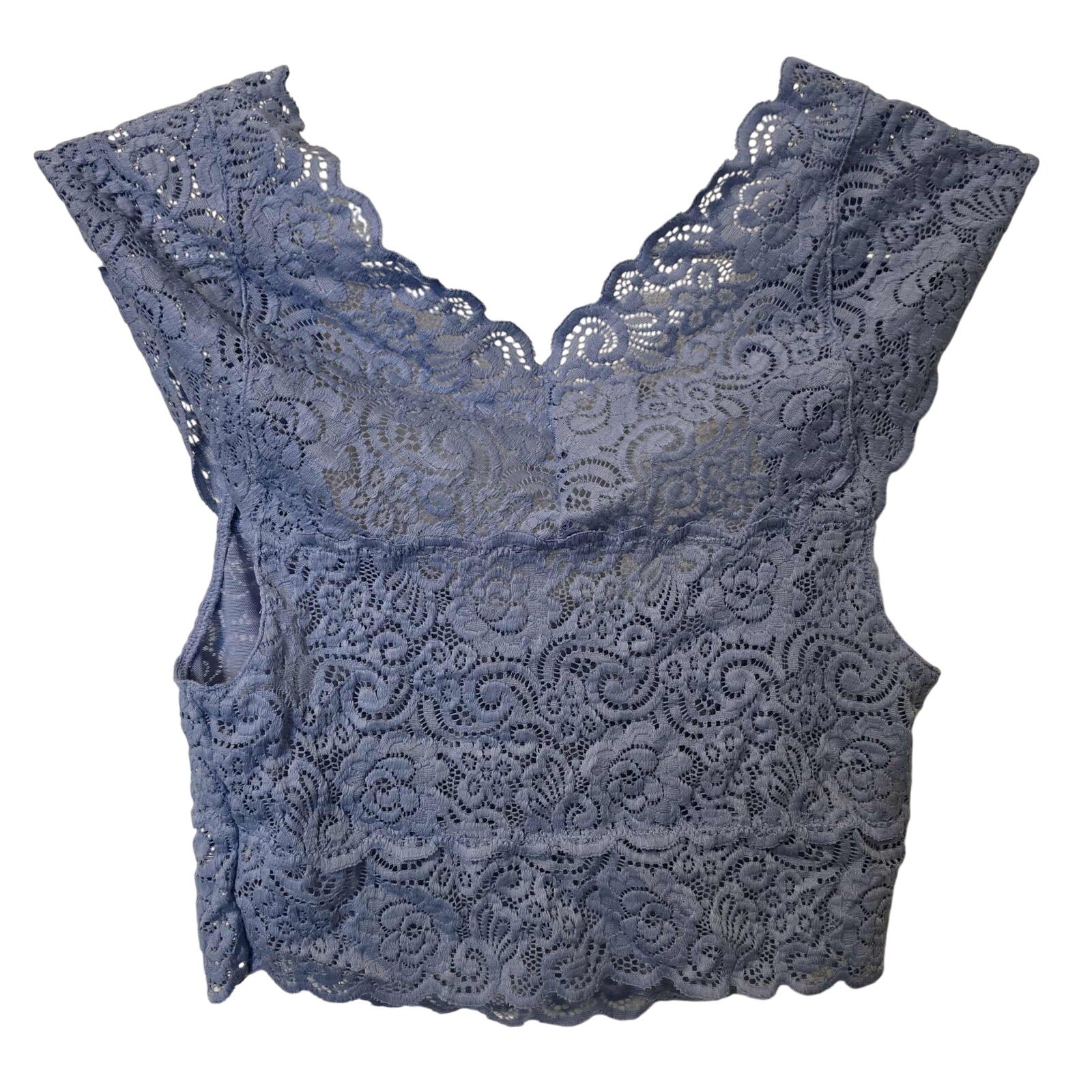 New Free People Intimately Chase Me Lace Brami Feather $48 Blue Sz Small Floral