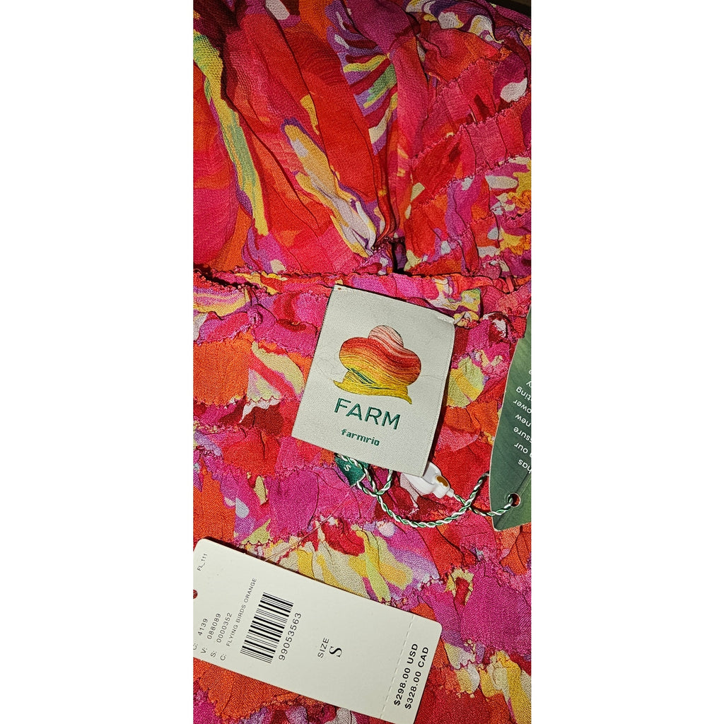 New Anthropologie Farm Rio Shirred Drop-Waist Midi Dress $298 SMALL Orange FARM Rio