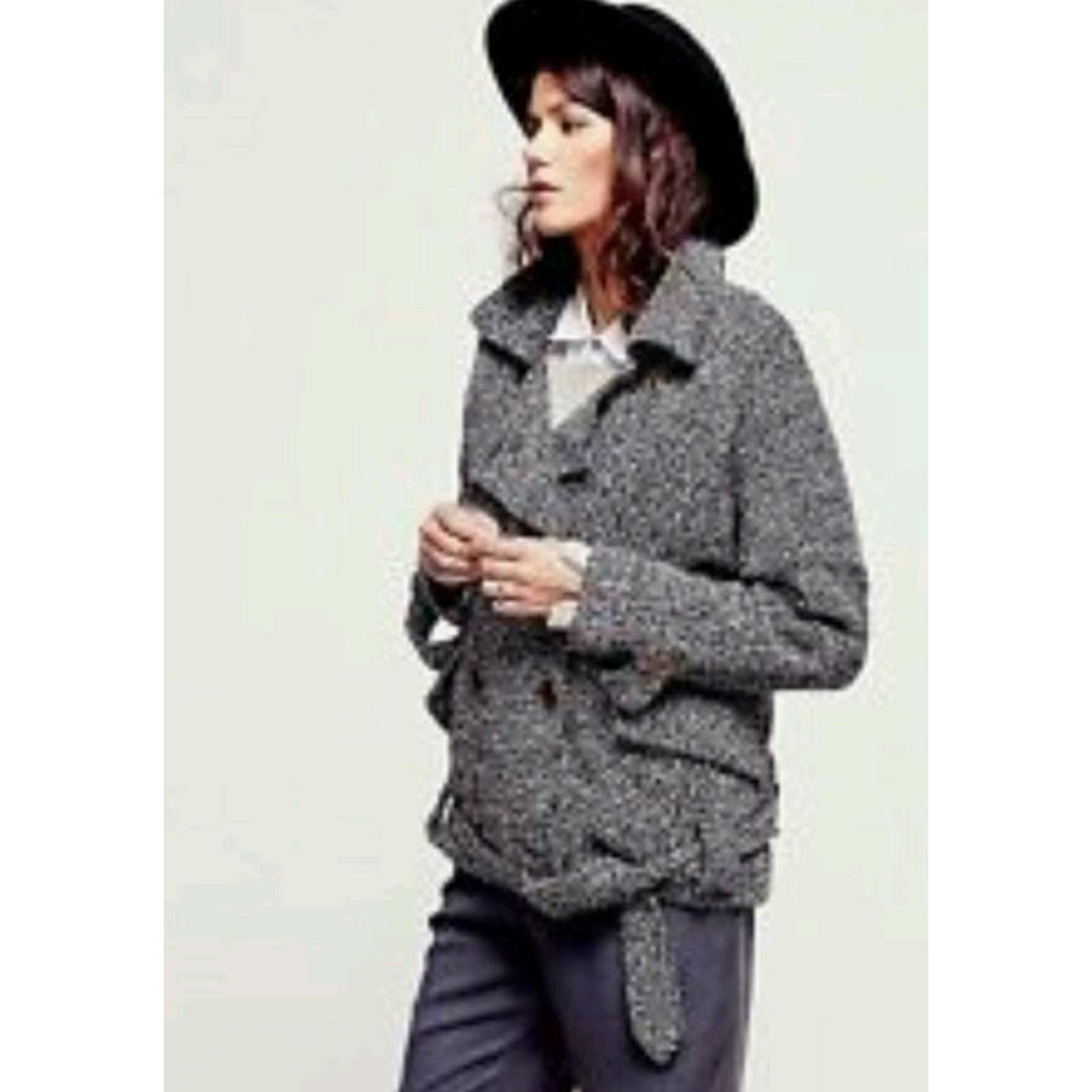 NEW Free People Slouchy Moto Jacket Black Combo Size XS Double Breasted Buttons