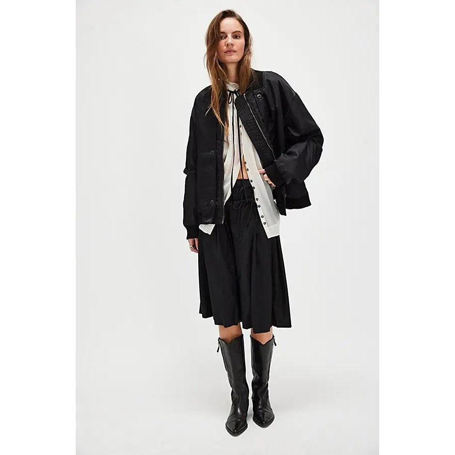 New FREE PEOPLE Keep Sake Bomber Jacket $398 LARGE Black Relaxed Oversized