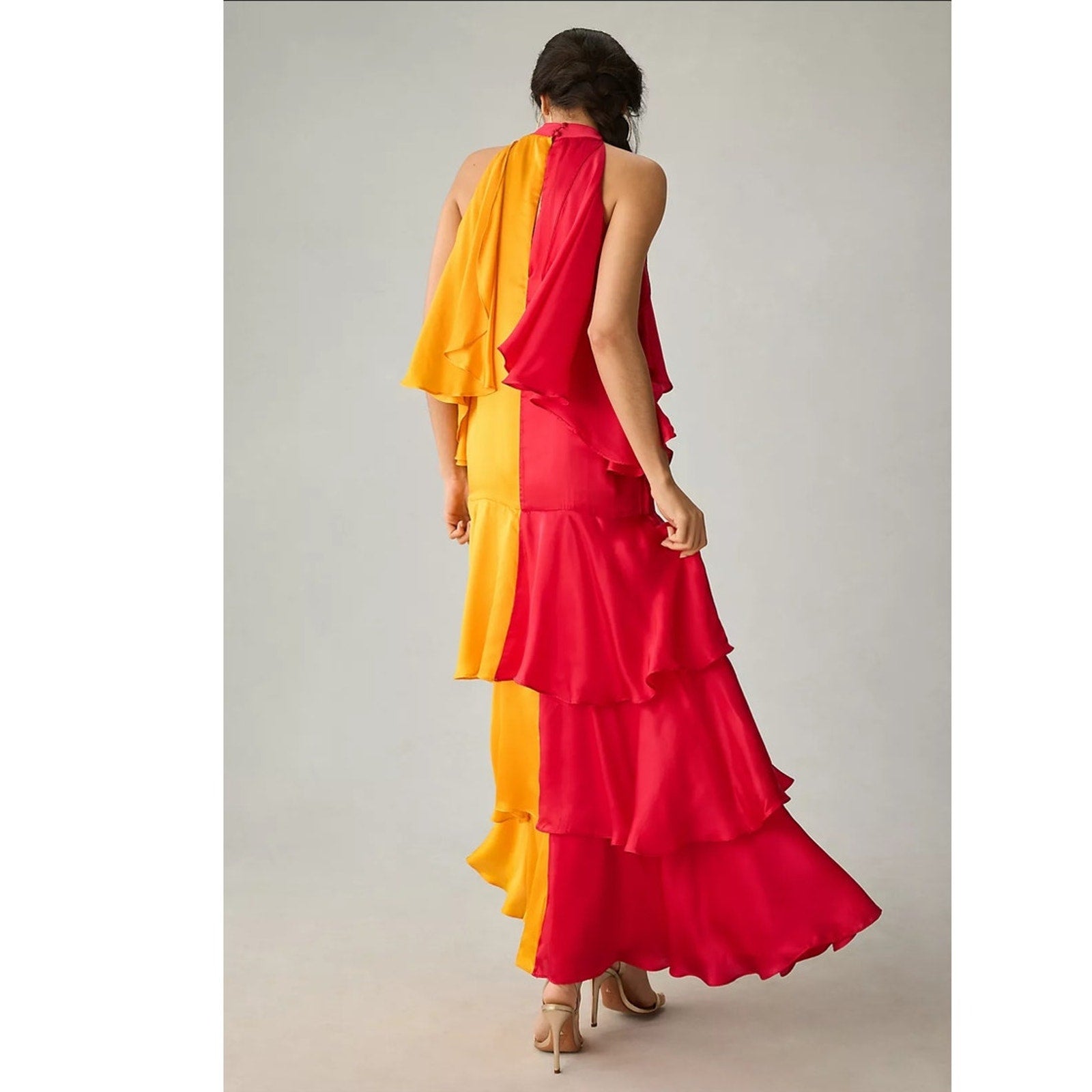New Anthropologie Pinnacle Shruti Sancheti Mock-Neck Colorblock Ruffle Dress XS