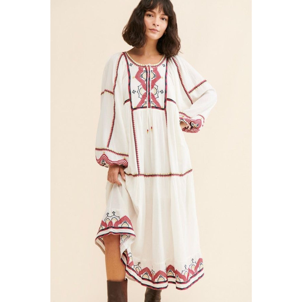 New FREE PEOPLE Sweet Escape Midi Dress $198 SMALL Ivory Boho Embroidered