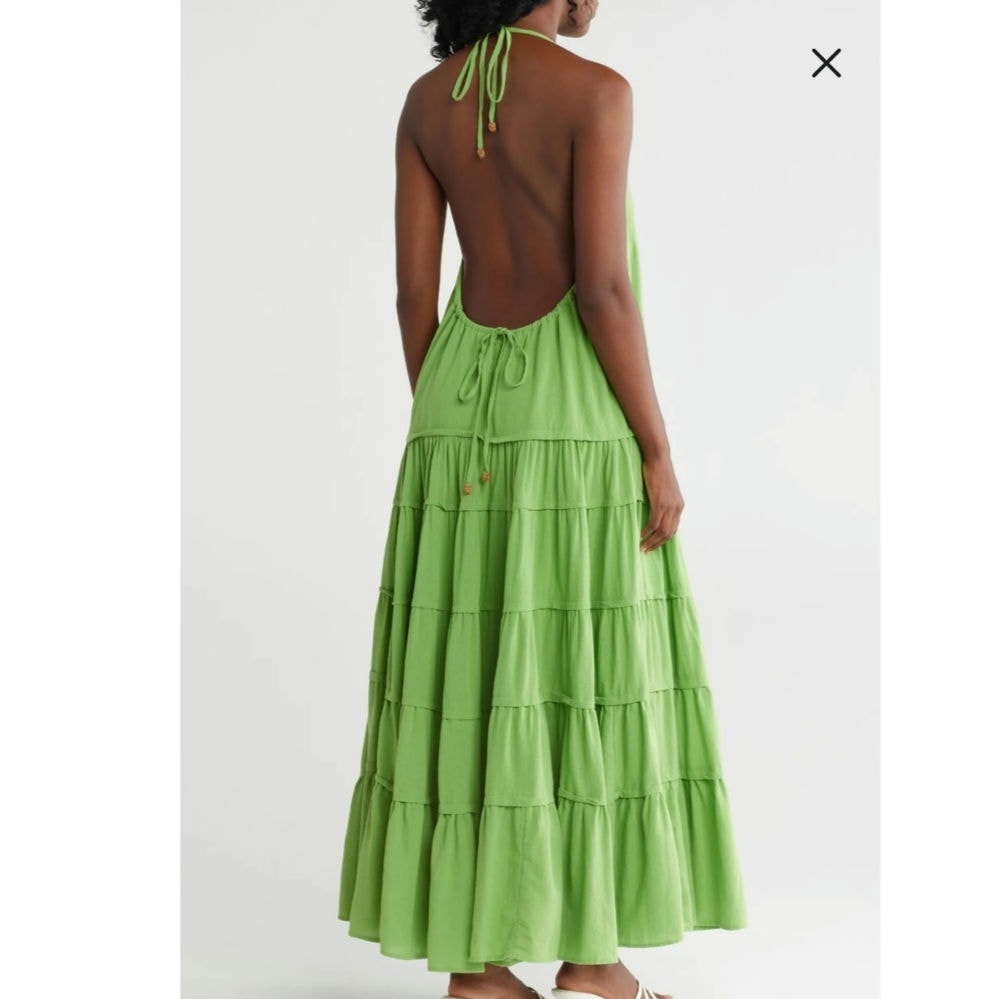 New FREE PEOPLE Somewhere Sunny Drop-Waist Boho Maxi Dress $118 MEDIUM Kiwi