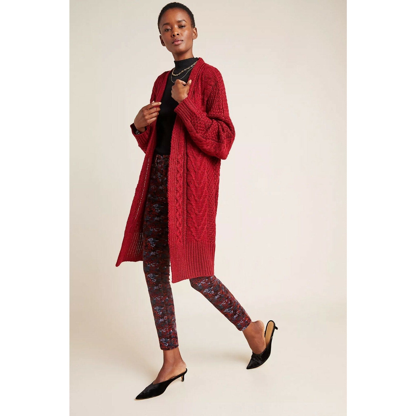 New Anthropologie Pepaloves Roberta Cable-Knit Cardigan Sweater Wine $150 Small